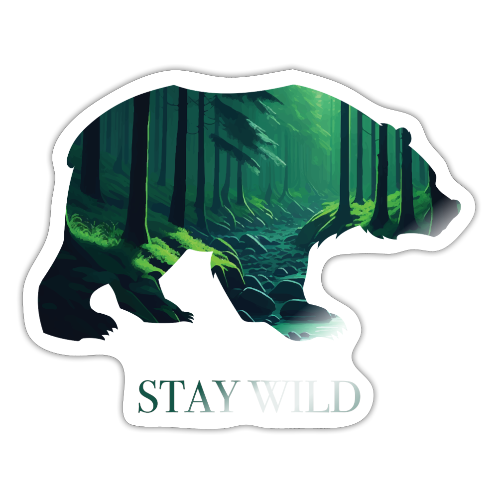 Sticker: BEAR - STAY WILD - Weiß glänzend